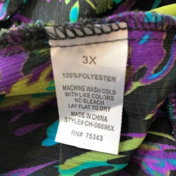 Elena Solano Plus Sheer Blouse Tunic Coverup 3X XXXL Batwing Sleeves Deep V Neck - Picture 9 of 10